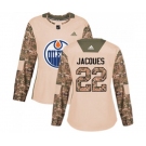 Women Adidas Edmonton Oilers #22 Jean-Francois Jacques Authentic Camo Veterans Day Practice NHL Jersey