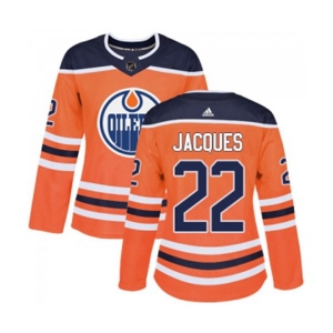 Women Adidas Edmonton Oilers #22 Jean-Francois Jacques Authentic Orange Home NHL Jersey