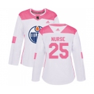 Women Adidas Edmonton Oilers #25 Darnell Nurse Authentic White Pink Fashion NHL Jersey