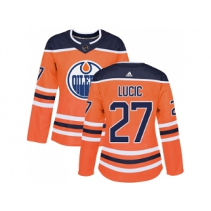 Women Adidas Edmonton Oilers #27 Milan Lucic Orange Home Authentic Stitched NHL Jersey
