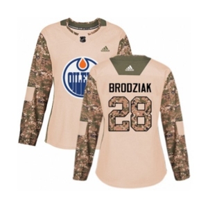 Women Adidas Edmonton Oilers #28 Kyle Brodziak Authentic Camo Veterans Day Practice NHL Jersey