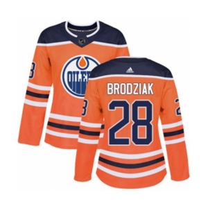 Women Adidas Edmonton Oilers #28 Kyle Brodziak Authentic Orange Home NHL Jersey