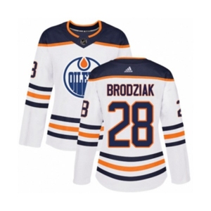 Women Adidas Edmonton Oilers #28 Kyle Brodziak Authentic White Away NHL Jersey