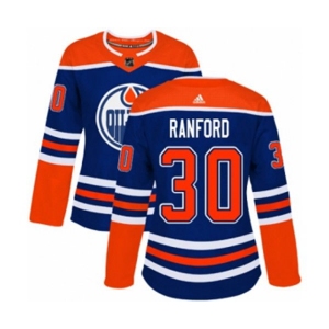 Women Adidas Edmonton Oilers #30 Bill Ranford Authentic Royal Blue Alternate NHL Jersey