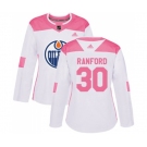 Women Adidas Edmonton Oilers #30 Bill Ranford Authentic White Pink Fashion NHL Jersey