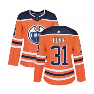 Women Adidas Edmonton Oilers #31 Grant Fuhr Authentic Orange Home NHL Jersey