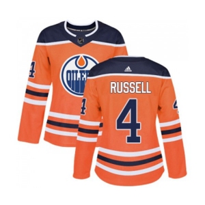 Women Adidas Edmonton Oilers #4 Kris Russell Authentic Orange Home NHL Jersey