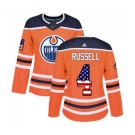 Women Adidas Edmonton Oilers #4 Kris Russell Authentic Orange USA Flag Fashion NHL Jersey