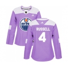 Women Adidas Edmonton Oilers #4 Kris Russell Authentic Purple Fights Cancer Practice NHL Jersey