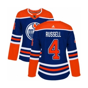 Women Adidas Edmonton Oilers #4 Kris Russell Authentic Royal Blue Alternate NHL Jersey