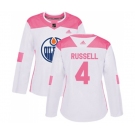 Women Adidas Edmonton Oilers #4 Kris Russell Authentic White Pink Fashion NHL Jersey