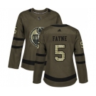 Women Adidas Edmonton Oilers #5 Mark Fayne Authentic Green Salute to Service NHL Jersey