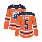 Women Adidas Edmonton Oilers #5 Mark Fayne Authentic Orange Home NHL Jersey