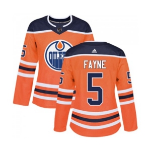 Women Adidas Edmonton Oilers #5 Mark Fayne Authentic Orange Home NHL Jersey