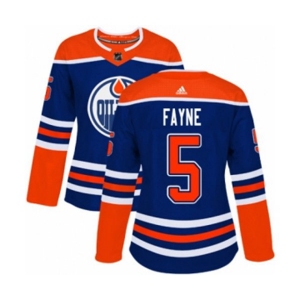 Women Adidas Edmonton Oilers #5 Mark Fayne Authentic Royal Blue Alternate NHL Jersey