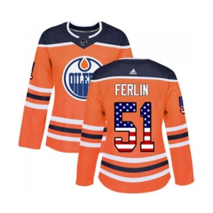 Women Adidas Edmonton Oilers #51 Brian Ferlin Authentic Orange USA Flag Fashion NHL Jersey