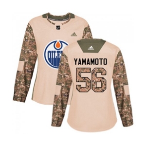 Women Adidas Edmonton Oilers #56 Kailer Yamamoto Authentic Camo Veterans Day Practice NHL Jersey