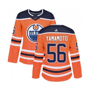 Women Adidas Edmonton Oilers #56 Kailer Yamamoto Authentic Orange Home NHL Jersey