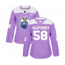 Women Adidas Edmonton Oilers #58 Anton Slepyshev Authentic Purple Fights Cancer Practice NHL Jersey