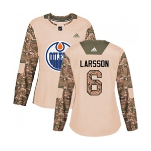 Women Adidas Edmonton Oilers #6 Adam Larsson Authentic Camo Veterans Day Practice NHL Jersey