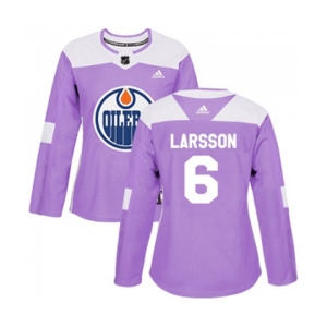 Women Adidas Edmonton Oilers #6 Adam Larsson Authentic Purple Fights Cancer Practice NHL Jersey