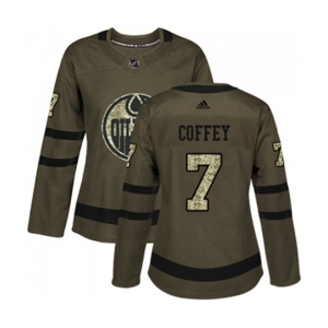 Women Adidas Edmonton Oilers #7 Paul Coffey Authentic Green Salute to Service NHL Jersey