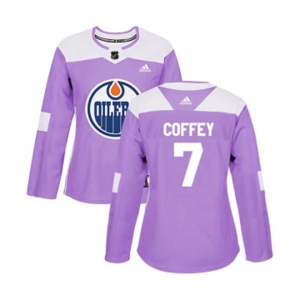 Women Adidas Edmonton Oilers #7 Paul Coffey Authentic Purple Fights Cancer Practice NHL Jersey