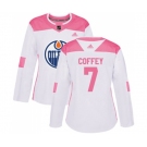 Women Adidas Edmonton Oilers #7 Paul Coffey Authentic White Pink Fashion NHL Jersey