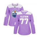 Women Adidas Edmonton Oilers #77 Oscar Klefbom Authentic Purple Fights Cancer Practice NHL Jersey