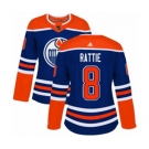 Women Adidas Edmonton Oilers #8 Ty Rattie Authentic Royal Blue Alternate NHL Jersey