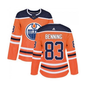 Women Adidas Edmonton Oilers #83 Matt Benning Authentic Orange Home NHL Jersey