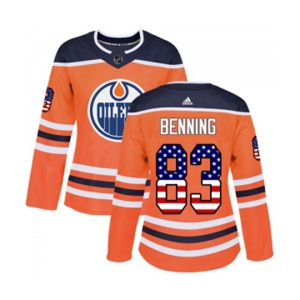 Women Adidas Edmonton Oilers #83 Matt Benning Authentic Orange USA Flag Fashion NHL Jersey