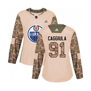 Women Adidas Edmonton Oilers #91 Drake Caggiula Authentic Camo Veterans Day Practice NHL Jersey