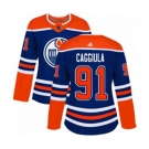 Women Adidas Edmonton Oilers #91 Drake Caggiula Authentic Royal Blue Alternate NHL Jersey