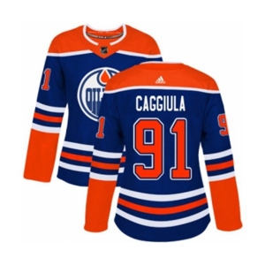Women Adidas Edmonton Oilers #91 Drake Caggiula Authentic Royal Blue Alternate NHL Jersey