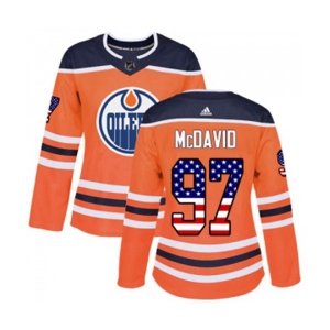 Women Adidas Edmonton Oilers #97 Connor McDavid Authentic Orange USA Flag Fashion NHL Jersey