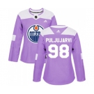 Women Adidas Edmonton Oilers #98 Jesse Puljujarvi Authentic Purple Fights Cancer Practice NHL Jersey