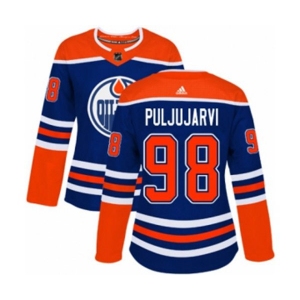 Women Adidas Edmonton Oilers #98 Jesse Puljujarvi Authentic Royal Blue Alternate NHL Jersey