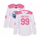 Women Adidas Edmonton Oilers #99 Wayne Gretzky Authentic White Pink Fashion NHL Jersey