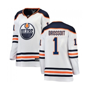 Women Edmonton Oilers #1 Laurent Brossoit Authentic White Away Fanatics Branded Breakaway NHL Jersey