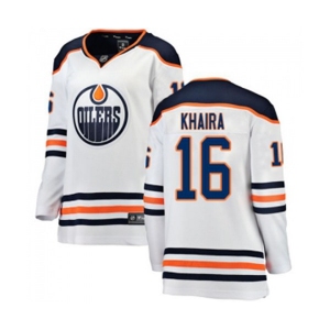 Women Edmonton Oilers #16 Jujhar Khaira Authentic White Away Fanatics Branded Breakaway NHL Jersey