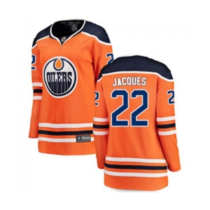 Women Edmonton Oilers #22 Jean-Francois Jacques Fanatics Branded Orange Home Breakaway NHL Jersey