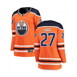 Women Edmonton Oilers #27 Milan Lucic Fanatics Branded Orange Home Breakaway NHL Jersey