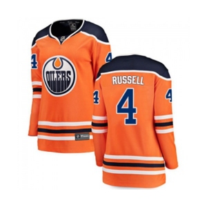 Women Edmonton Oilers #4 Kris Russell Authentic Orange Home Fanatics Branded Breakaway NHL Jersey