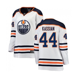 Women Edmonton Oilers #44 Zack Kassian Authentic White Away Fanatics Branded Breakaway NHL Jersey