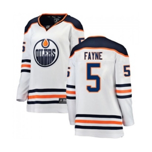 Women Edmonton Oilers #5 Mark Fayne Authentic White Away Fanatics Branded Breakaway NHL Jersey