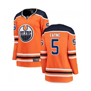 Women Edmonton Oilers #5 Mark Fayne Fanatics Branded Orange Home Breakaway NHL Jersey