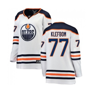 Women Edmonton Oilers #77 Oscar Klefbom Authentic White Away Fanatics Branded Breakaway NHL Jersey