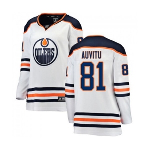 Women Edmonton Oilers #81 Yohann Auvitu Authentic White Away Fanatics Branded Breakaway NHL Jersey