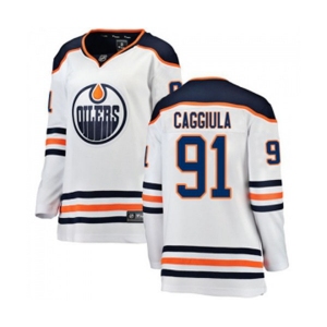 Women Edmonton Oilers #91 Drake Caggiula Authentic White Away Fanatics Branded Breakaway NHL Jersey